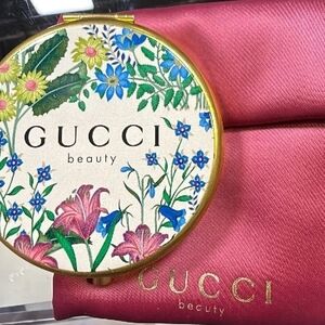 Pink and Gold Floral Pocket Mirror With Satin Pouch